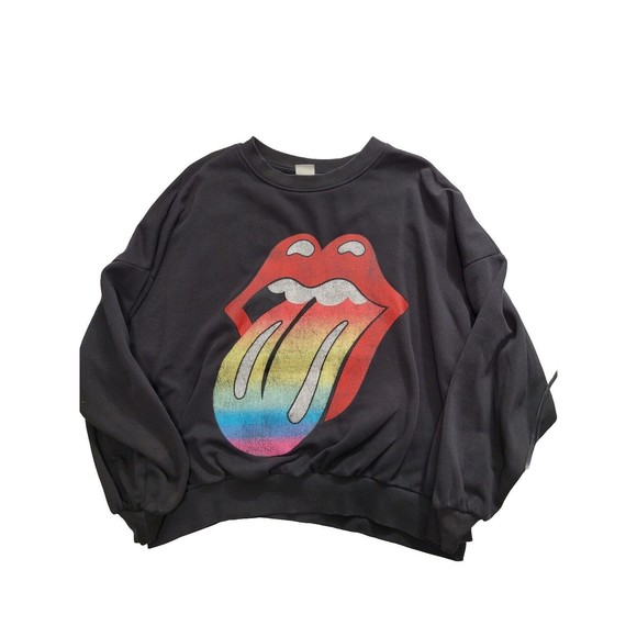 H&M Sweaters - H&M Rolling Stones Medium Rainbow Tongue Logo Oversized Sweatshirt